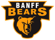 Image of the Banff Community High School logo. Outlined in yellow, the word BANFF sits on top of the word BEARS with a grizzly bear head on the bottom half shaded in yellow and half in shadowed black