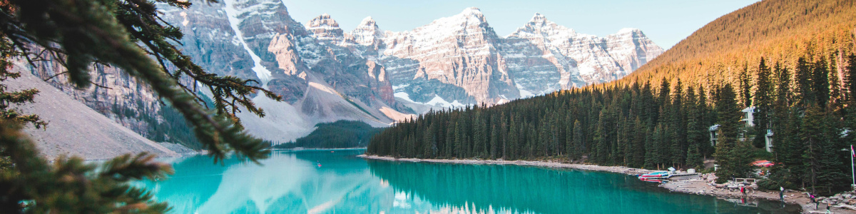 Mountains and trees surrounding Lake Louise